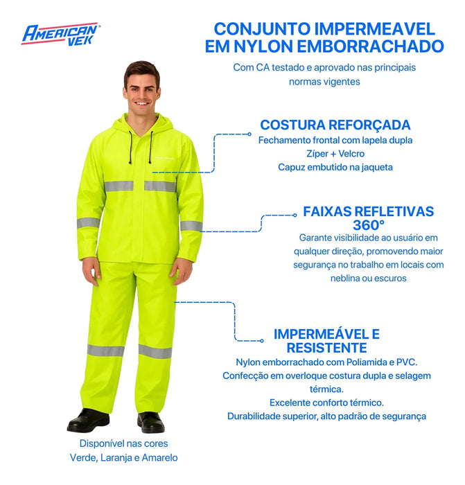 Conjunto Impermeável Verde Limão Nylon Ventilado com Refletivo 3020 - Vértice | CA28742