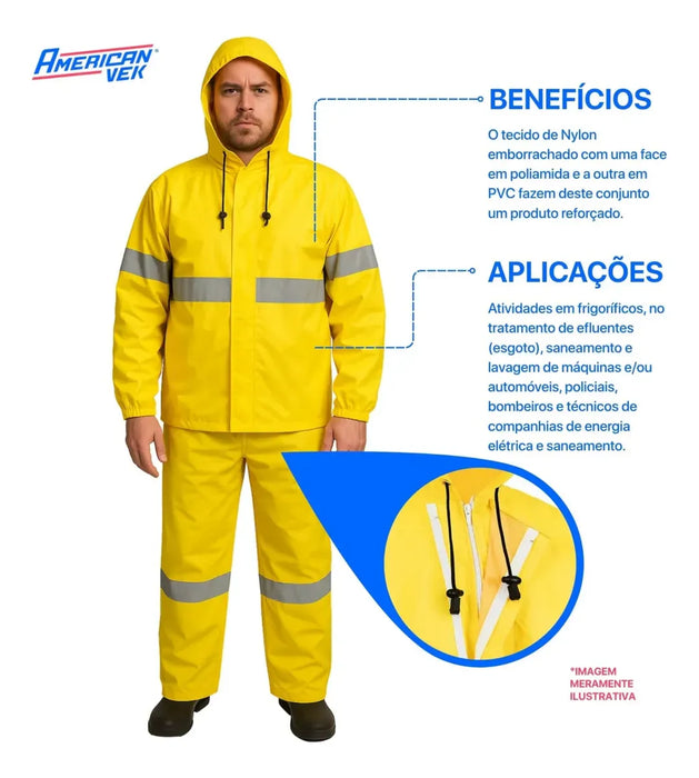 Conjunto Impermeável Verde Limão Nylon Ventilado com Refletivo 3020 - Vértice | CA28742