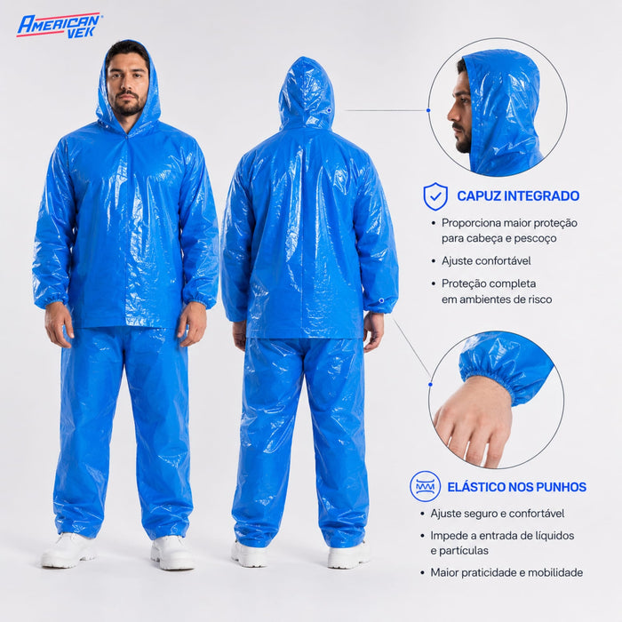 Conjunto Plástico Azul Impermeável C/ Elástico e Capuz – CON00109 | CA30354/30355