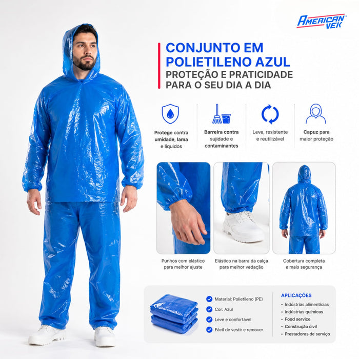 Conjunto Plástico Azul Impermeável C/ Elástico e Capuz – CON00109 | CA30354/30355
