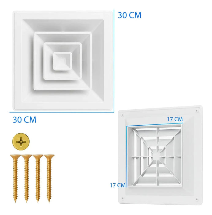 Difusor de Ar Quadrado Europeu T02 4 Vias Sem Registro - 300mm X 300mm