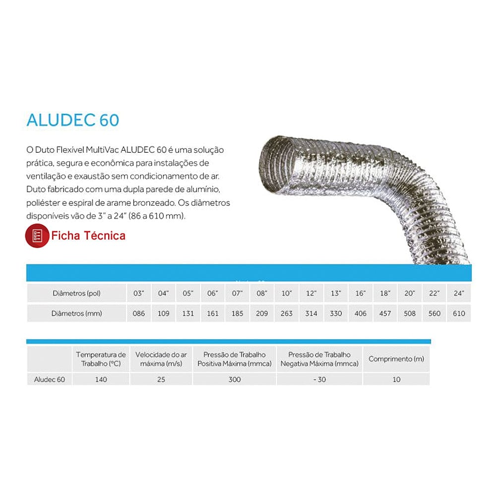 Duto Aluminizado Flexível 05 Pol. 125mm - 02,5 Metros