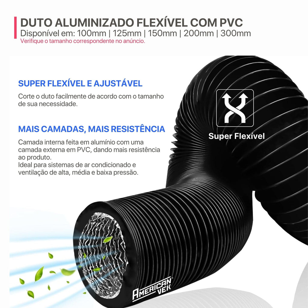 Duto Aluminizado Flexível com PVC Preto 100mm / 04 Pol - 05 Metros