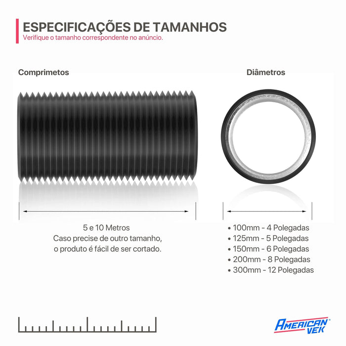 Duto Aluminizado Flexível com PVC Preto 100mm / 04 Pol - 05 Metros
