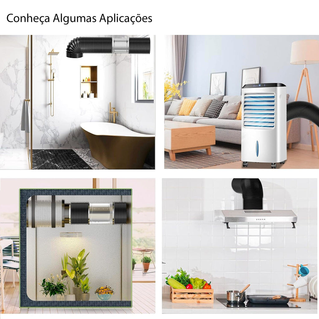 Duto Aluminizado Flexível com PVC Preto 150mm / 06 Pol - 10 Mts