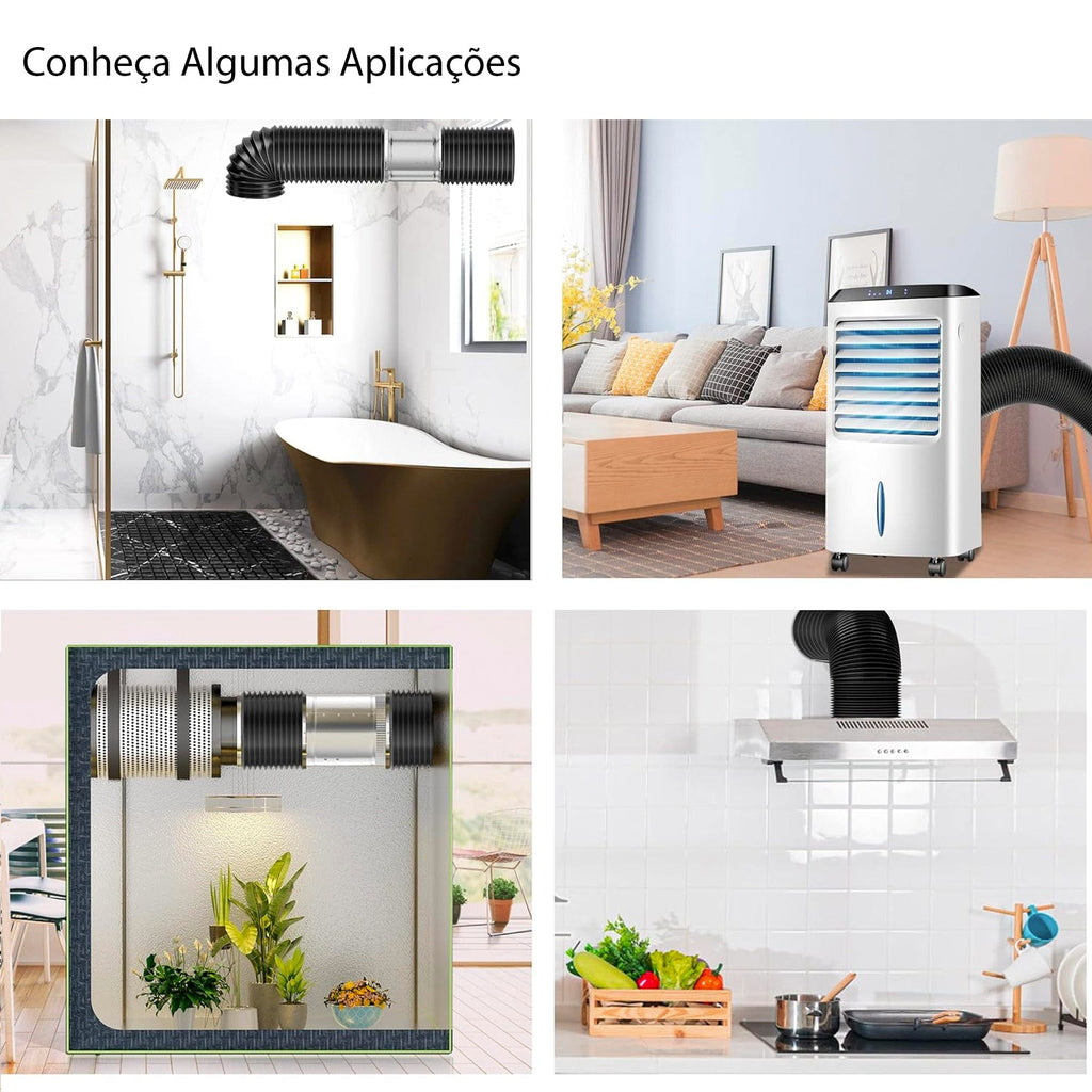 Duto Aluminizado Flexível com PVC Preto 200mm / 08 Pol - 05 Metros
