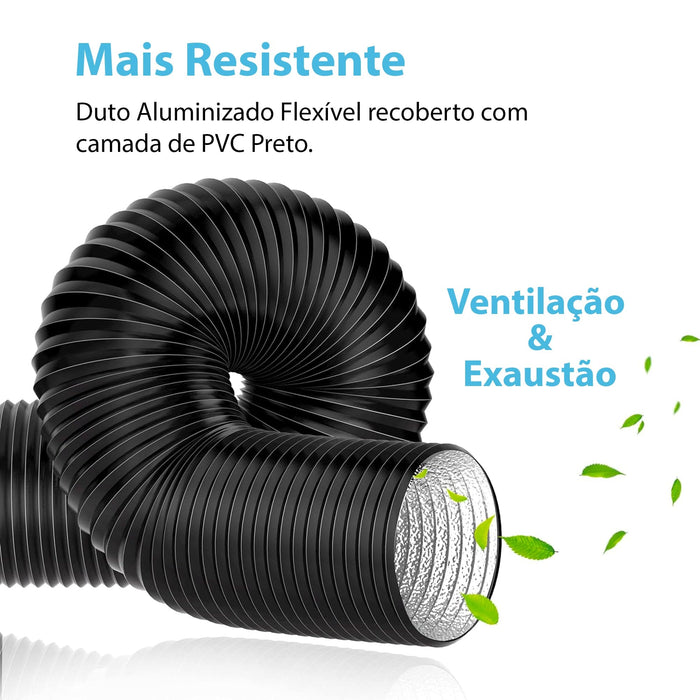 Duto Aluminizado Flexível com PVC Preto 200mm / 08 Pol - 10 Metros