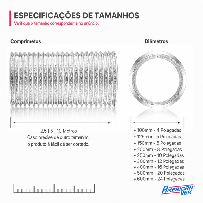 Duto Aluminizado Flexivel Sem Isolamento 100mm / 04 Pol - 05 Metros