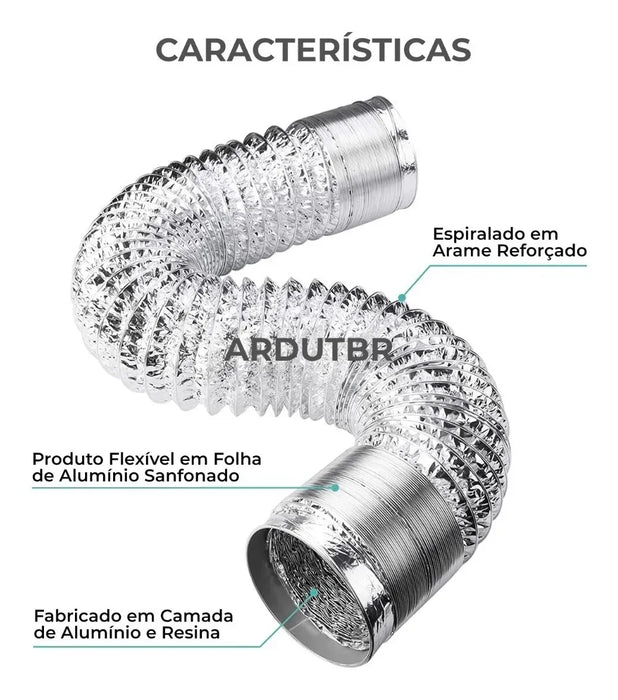 Duto Aluminizado Flexível Sem Isolamento 150mm / 06 Pol - 05 Metros