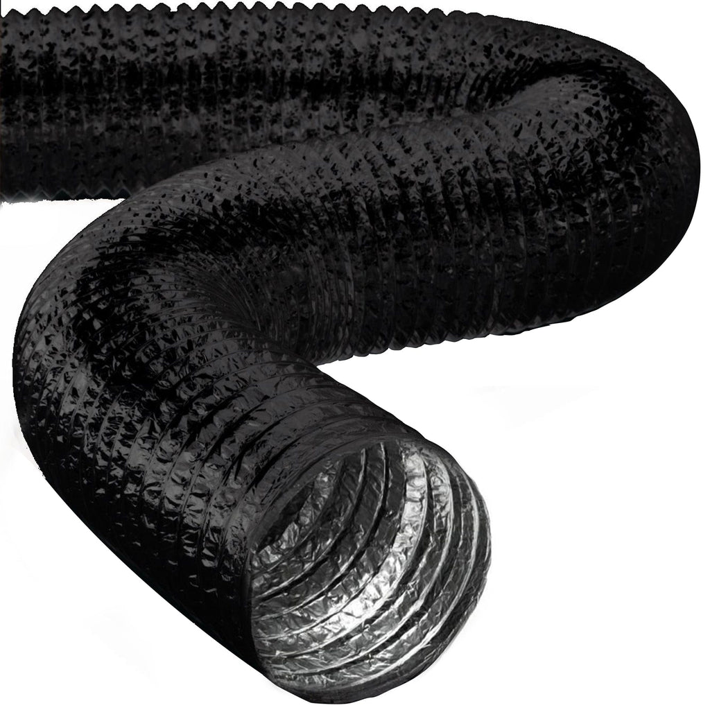 Duto de 100mm / 04 Polegadas Preto Aluminizado Flexivel Sem Isolamento -  5 Metros - Sistema de Ventilação, Exaustão, Cozinhas, Banheiros, Ar Condicionados, Industriais