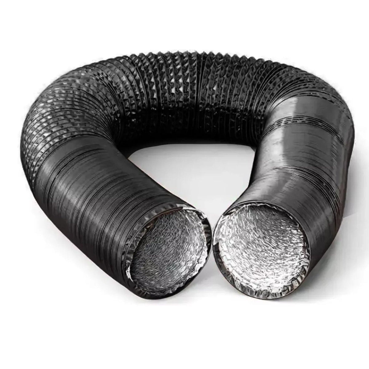 Duto de 100mm / 04 Polegadas Preto Aluminizado Flexivel Sem Isolamento -  5 Metros - Sistema de Ventilação, Exaustão, Cozinhas, Banheiros, Ar Condicionados, Industriais