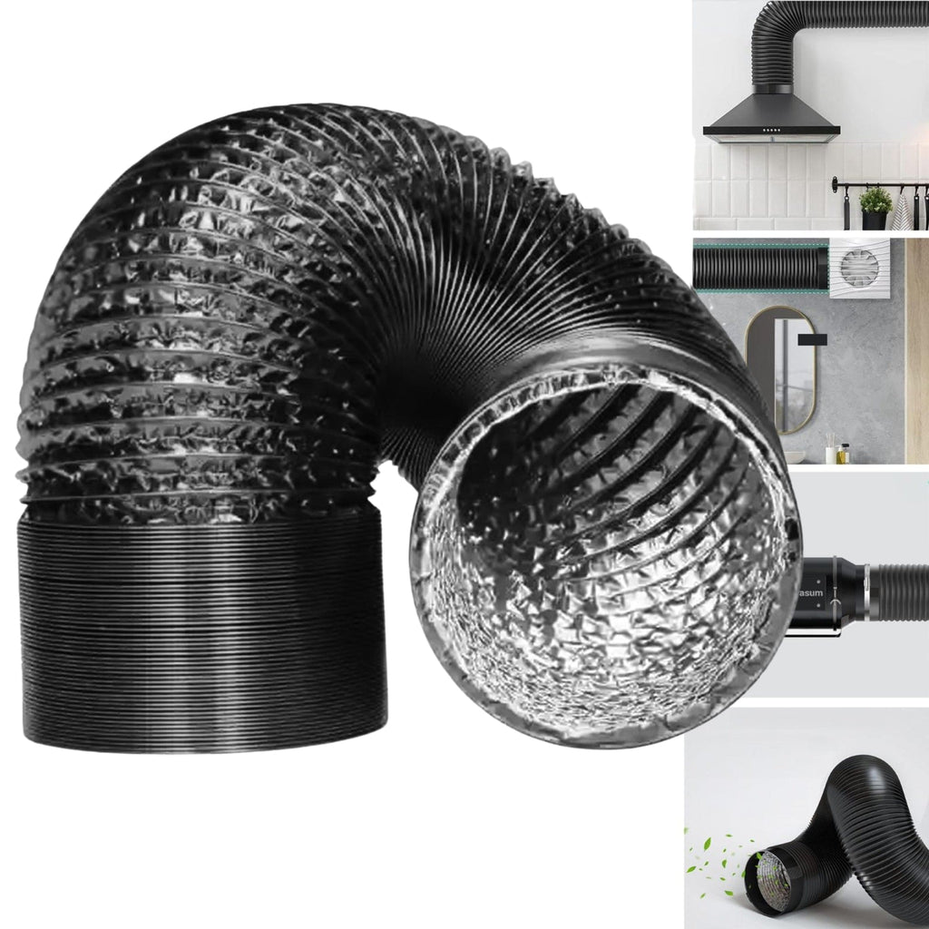 Duto de 100mm / 04 Polegadas Preto Aluminizado Flexivel Sem Isolamento -  5 Metros - Sistema de Ventilação, Exaustão, Cozinhas, Banheiros, Ar Condicionados, Industriais