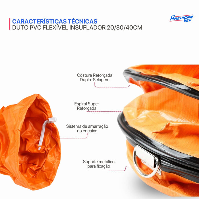 Duto de PVC Insuflador Exaustor de Ar Espaço Confinado 30cm 300mm - 10 Metros