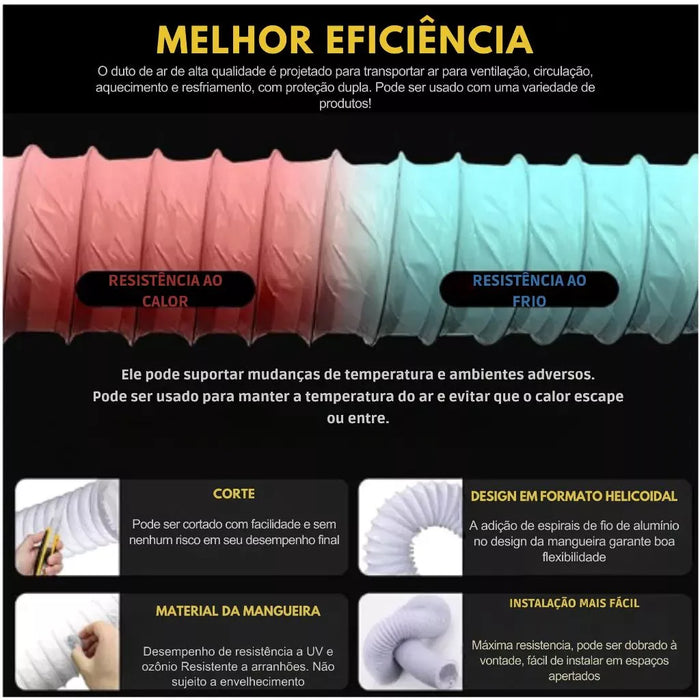Duto Flexível de PVC Branco 8 Pol. 200mm - 5 Metros