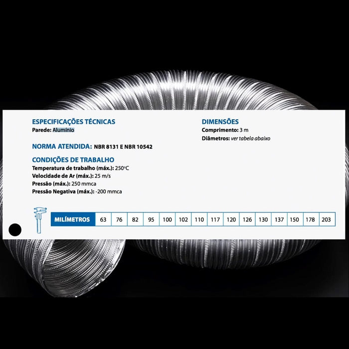 Duto Semiflexivel em Alumínio 090mm - 5 Metros