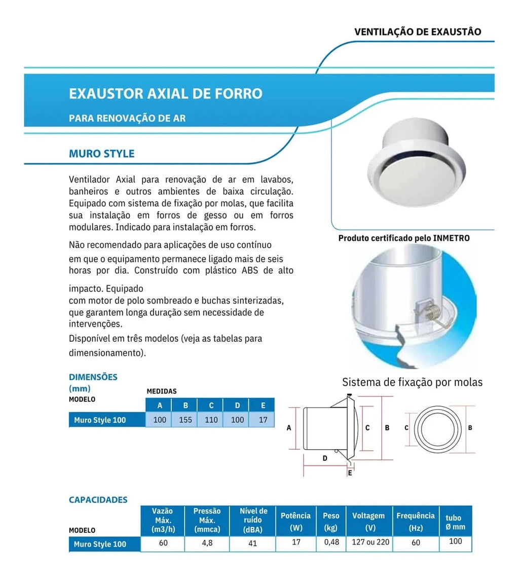 Exaustor Axial de Forro Para Banheiro Muro Style 100mm - Bivolt