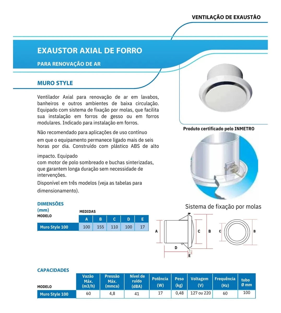 Exaustor Axial de Forro Para Banheiro Muro Style 100mm - Bivolt