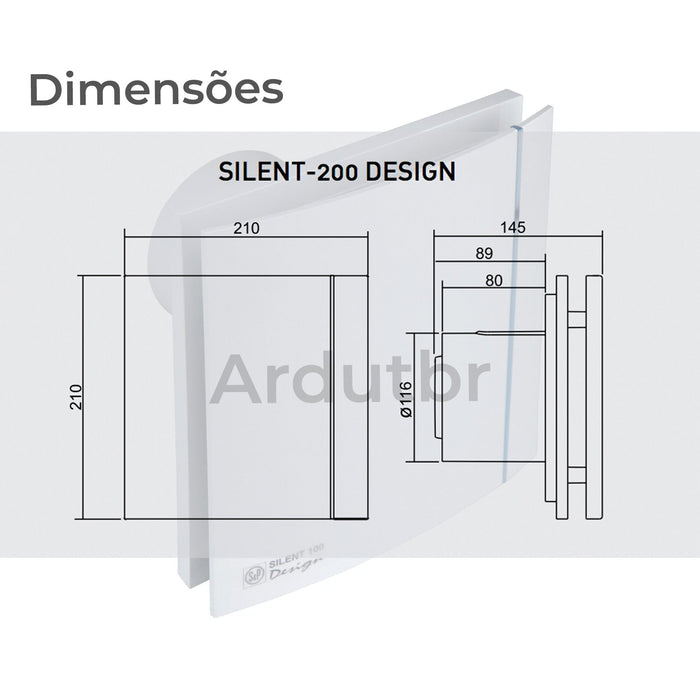 Exaustor de Banheiro Silencioso Silent Design CZ 200 - Vazão 160m3/h - 125mm - 220V