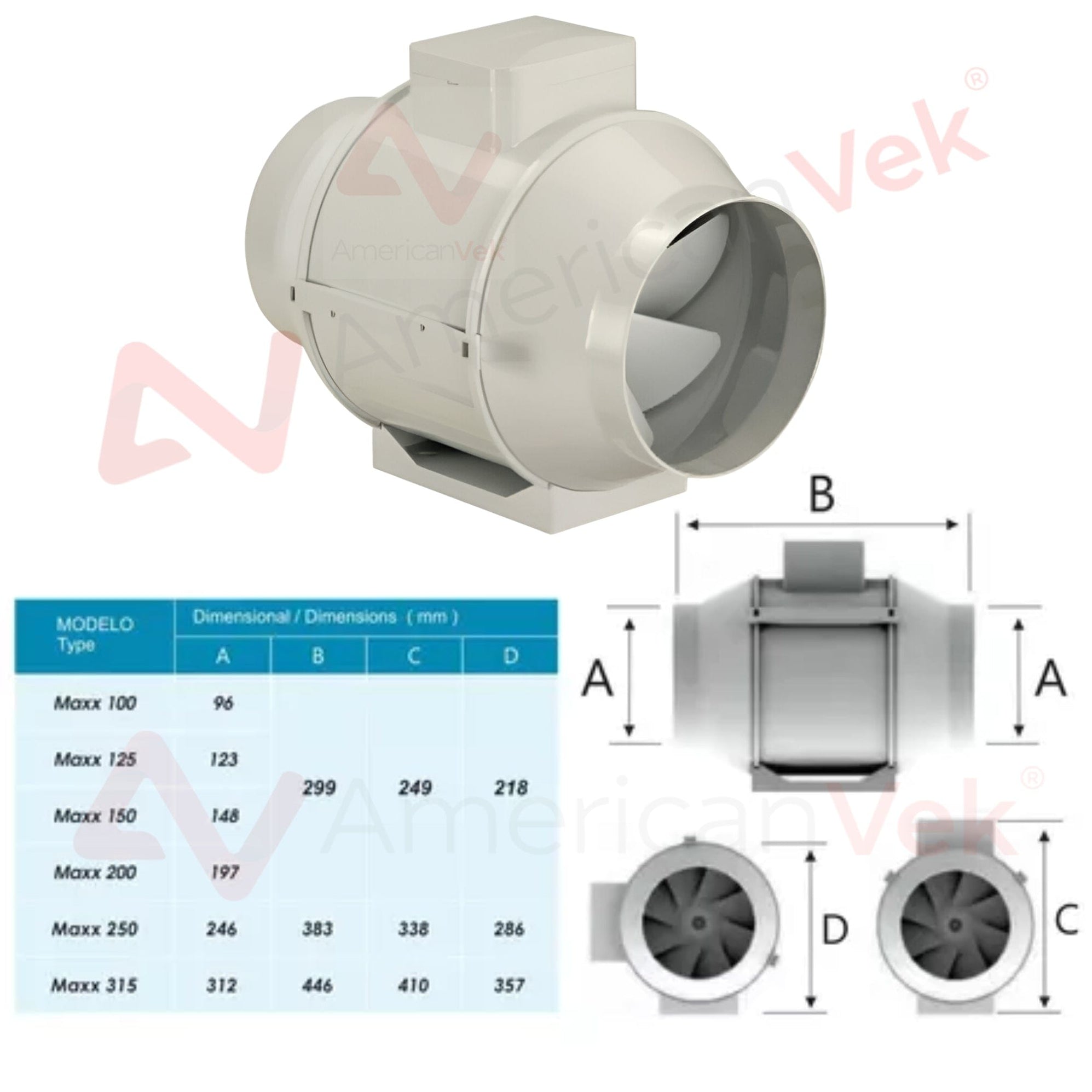 Exaustor Sicflux Axial em Linha MAXX 150 - 150mm - Vazão 467 a 552 m³ ...