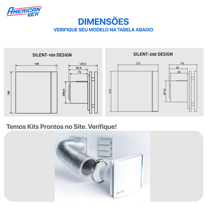 Exaustor Silencioso Anti Retorno Banheiro Silent Design 200CZ - 125mm (160m3/h-195m3/h) - 110/220V