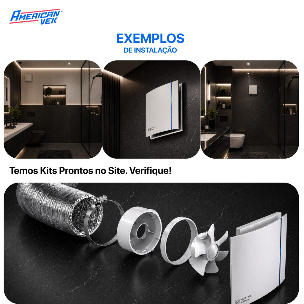 Exaustor Silencioso Anti Retorno Banheiro Silent Design 200CZ - 125mm (160m3/h-195m3/h) - 110/220V
