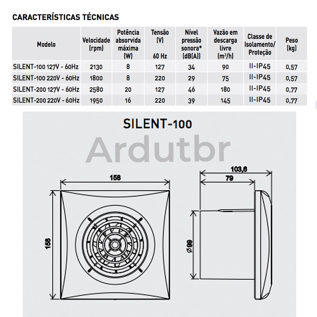Exaustor Silent CZ 100 - Vazão 90m3/h - 100mm - 110V