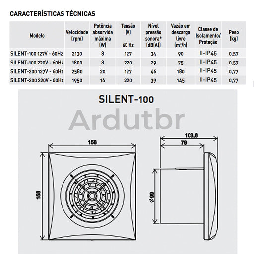 Exaustor Silent CZ 200 - Vazão 180m3/h - 125mm - 110V