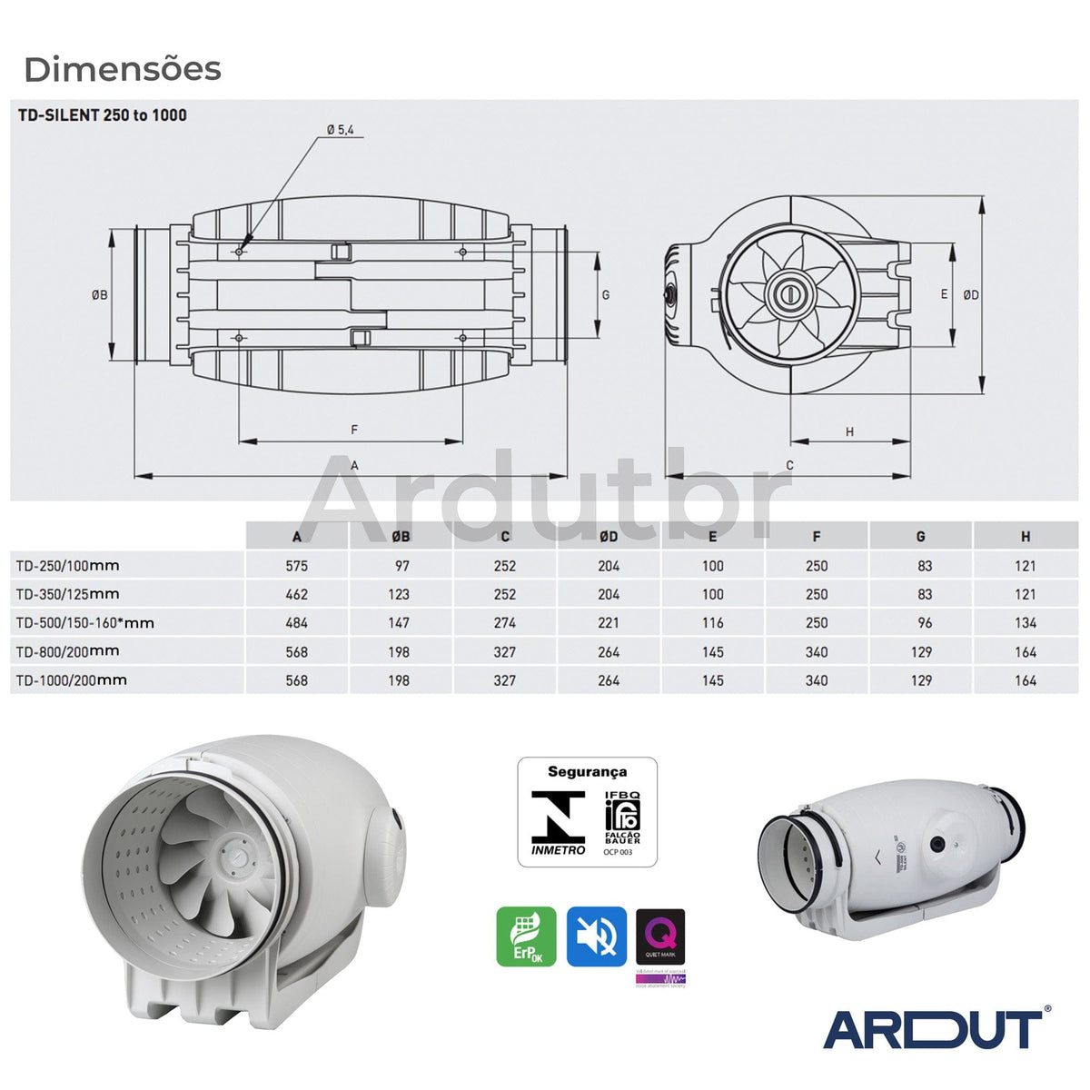 Exaustor Td Silent 1000 Ultra Silencioso Duto 200mm - 110v (670-1030 m3/h)