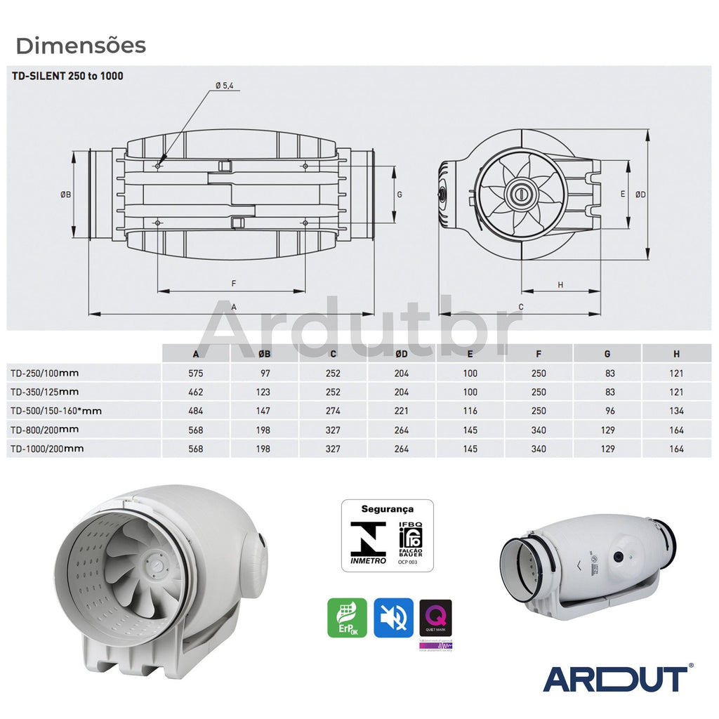 Exaustor Td Silent 350 Ultra Silencioso Duto 125mm - 110v e 220V (285-395 m3/h)