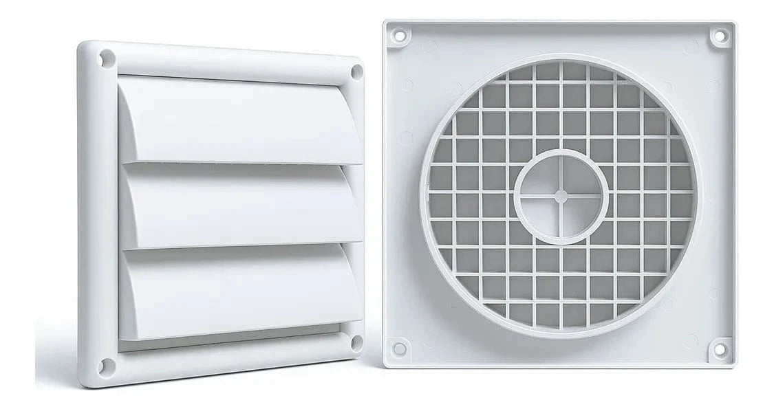 Grade de Ventilação Externa Quadrada Aleta Fixa Larga - 100mm