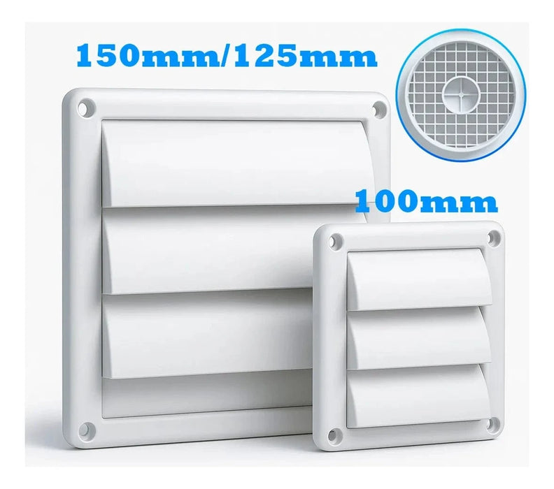 Grade de Ventilação Externa Quadrada Aleta Fixa Larga - 100mm