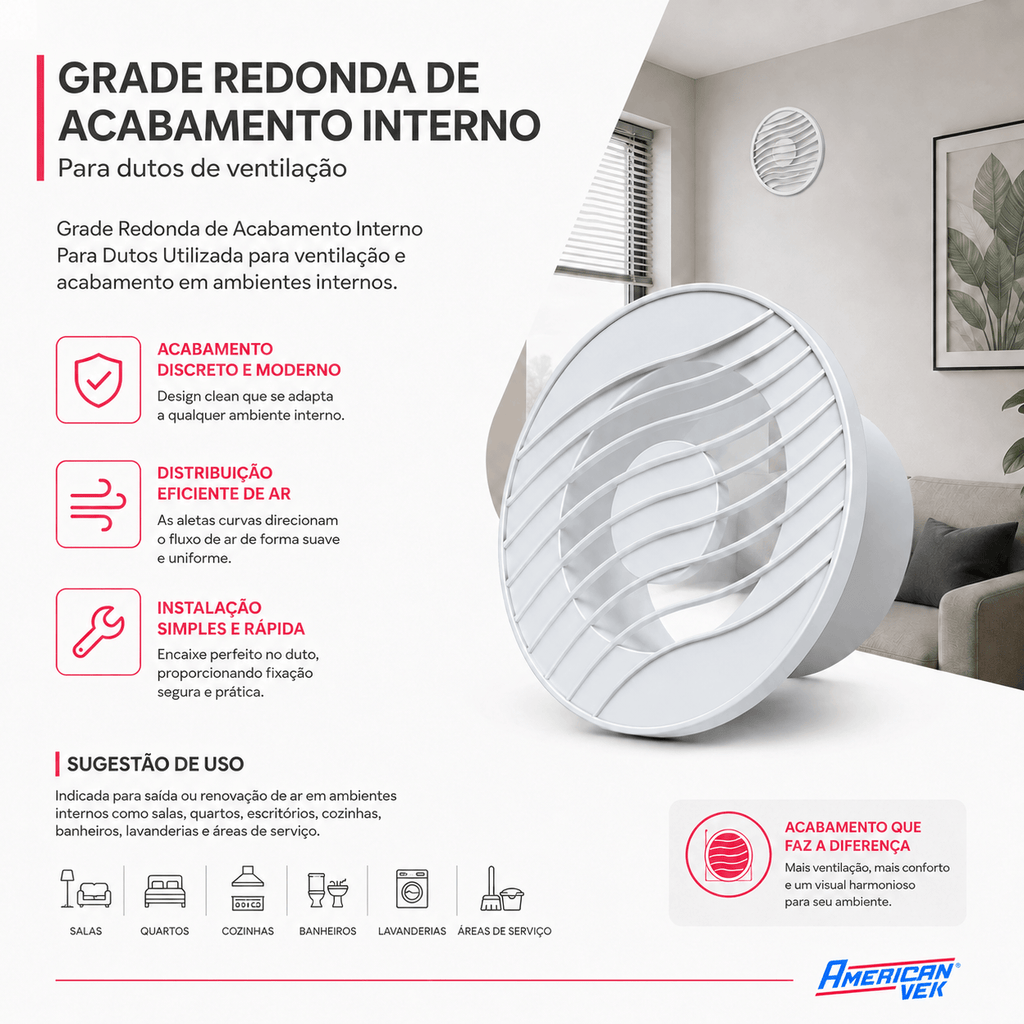 Grelha de Acabamento Interno para Duto 100mm – Exaustor e Ventilação GAI100