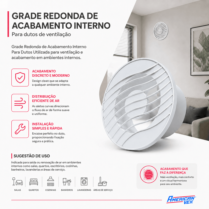 Grelha de Acabamento Interno para Duto 100mm – Exaustor e Ventilação GAI100