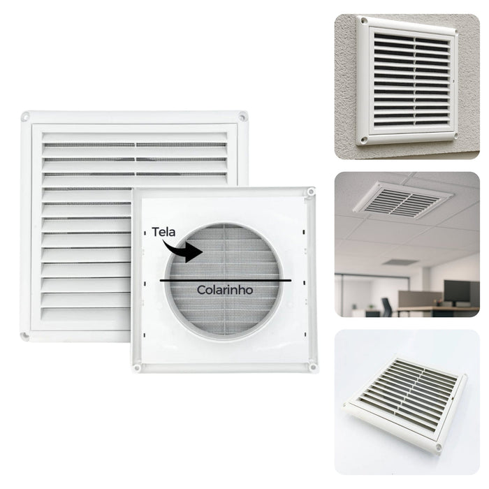 Grelha para Saída de Ar Fixa com Tela Anti Inseto - 100mm