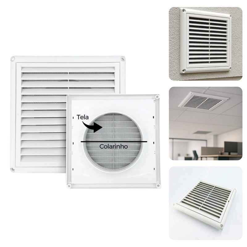 Grelha para Saída de Ar Fixa com Tela Anti Inseto - 100mm