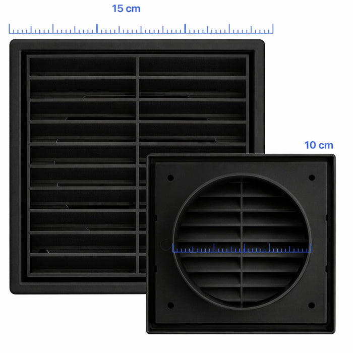 Grelha para Saída de Ar Fixa com Tela Anti Inseto e Colarinho Preto VNT4 - 4 Pol. 100mm