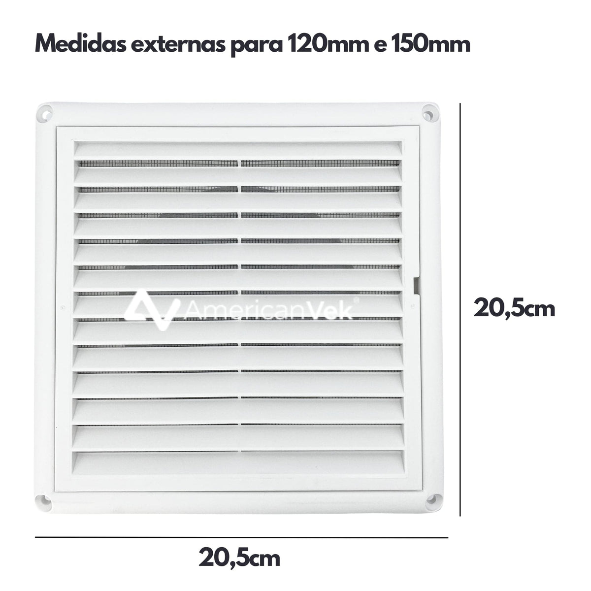 Grelha Saída De Ar Fixa Em Plástico Abs Com Tela 150mm