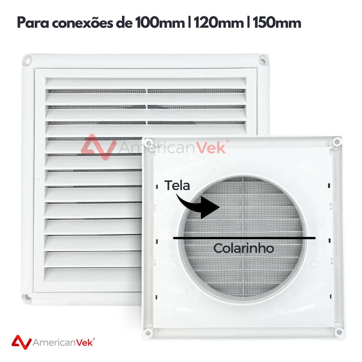 Grelha Saída De Ar Fixa Em Plástico Abs Com Tela 150mm