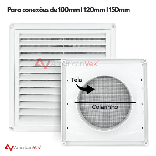 Grelha Saída De Ar Fixa Em Plástico Abs Com Tela 150mm
