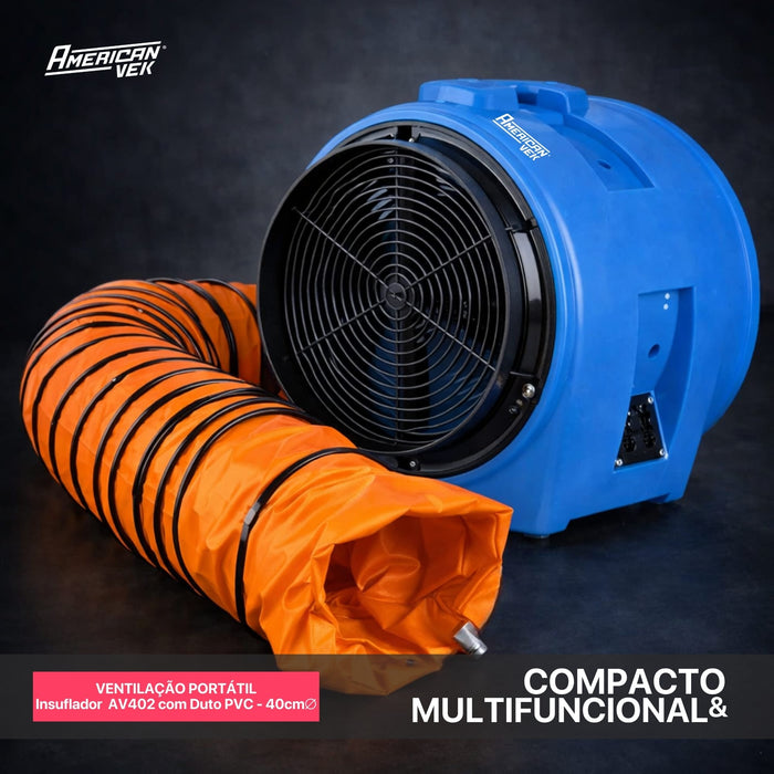 Insuflador Exaustor com Duto de PVC 10 Metros Ventilação para Espaço Confinado 40cm AV402P - Vazão 7.200m³/h