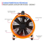 Insuflador Exaustor Industrial Portátil para Espaço Confinado 30cm com Duto de 10 Metros AV302P