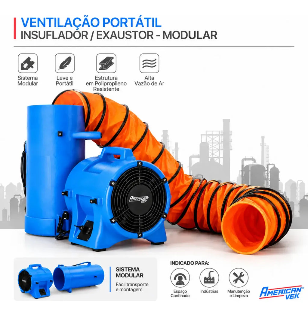Insuflador Exaustor para Espaço Confinado 300mm Com Duto PVC de 7,6mts