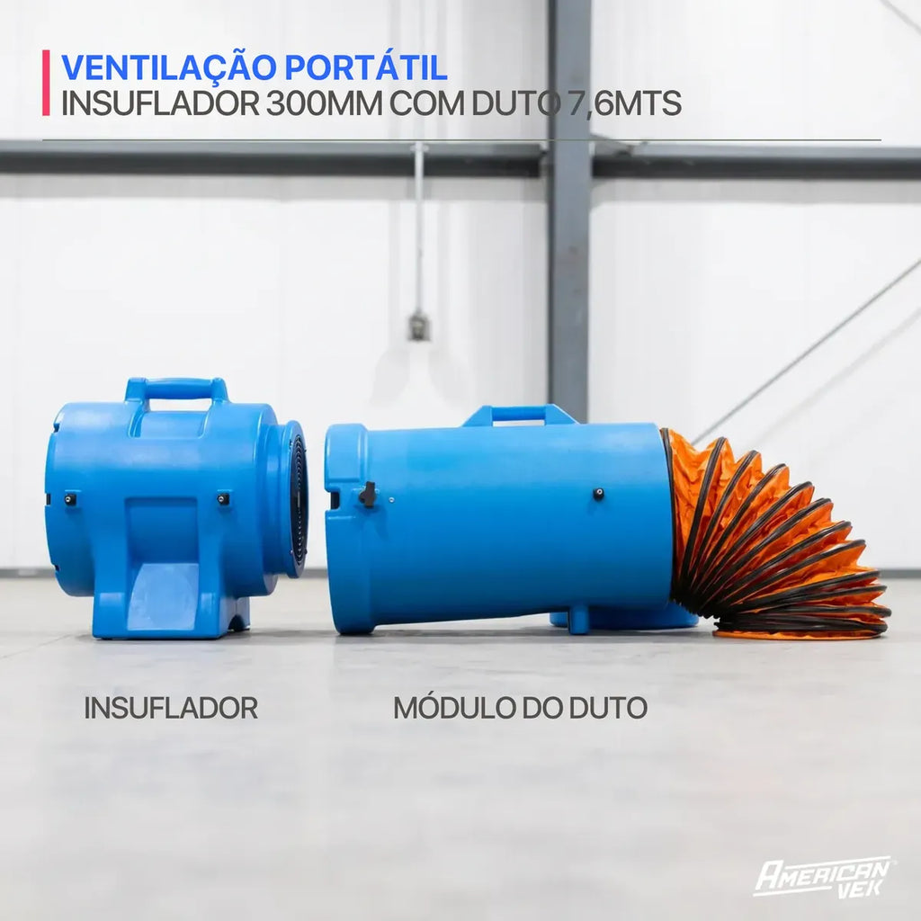 Insuflador Exaustor para Espaço Confinado 300mm Com Duto PVC de 7,6mts