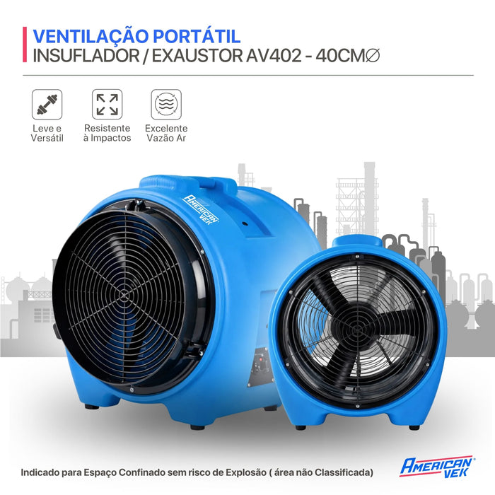 Insuflador Exaustor Ventilação para Espaço Confinado 40cm AV402P - Vazão 7.200m³/h