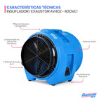 Insuflador Exaustor Ventilação para Espaço Confinado 40cm AV402P - Vazão 7.200m³/h