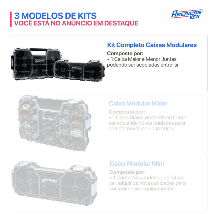 Kit 02 Caixas de Ferramentas Organizador Maleta 17 e 10 Divisórias - Tampa Transparente e Travas Metálicas