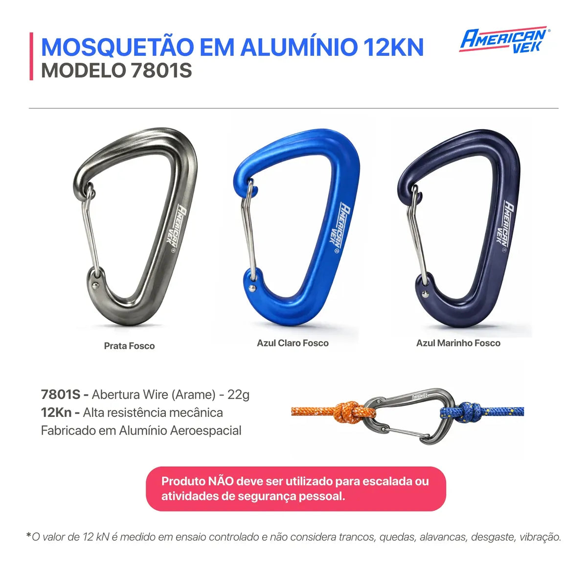 Kit 02 - Mosquetão de Alumínio Fosco com Trava 12kN - 80mm - Acessório, Mochilas, Chaveiro