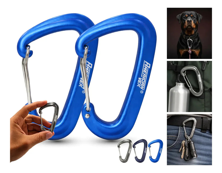 Kit 02 - Mosquetão de Alumínio Fosco com Trava 12kN - 80mm - Acessório, Mochilas, Chaveiro Azul-Claro