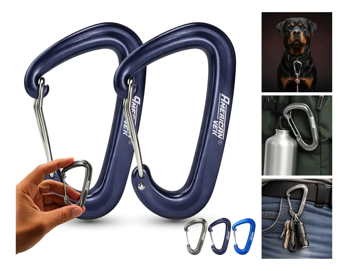 Kit 02 - Mosquetão de Alumínio Fosco com Trava 12kN - 80mm - Acessório, Mochilas, Chaveiro Azul-Marinho