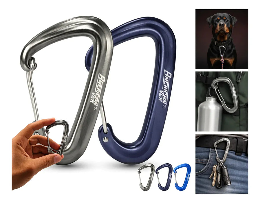 Kit 02 - Mosquetão de Alumínio Fosco com Trava 12kN - 80mm - Acessório, Mochilas, Chaveiro Azul-marinho/Prata